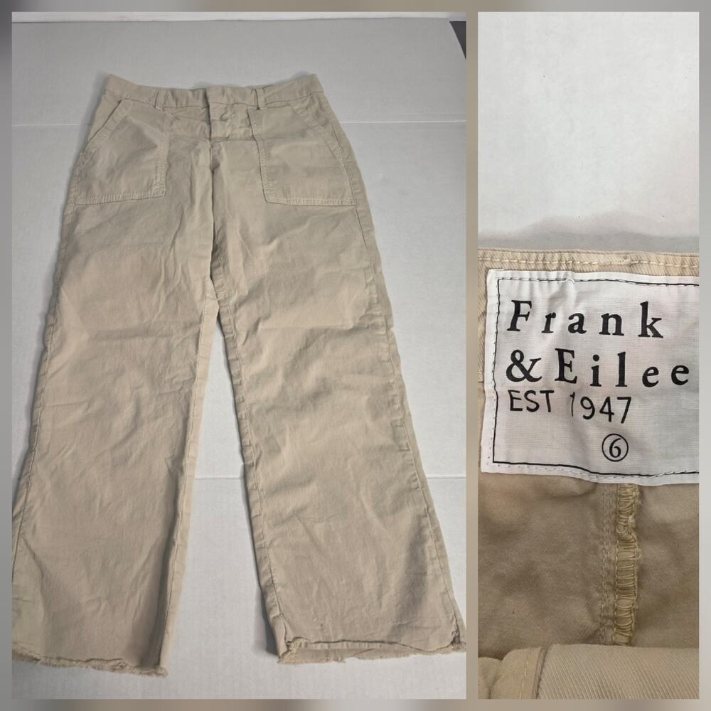 Frank & Eileen Blackstone Utility Pant Khaki Sz 6 Cotton Stretch Neutral Minimal